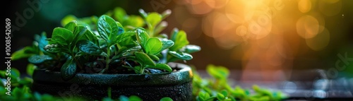 Tiny garden with lush plants, vibrant and inviting, Botanical, Soft greens, Photograph, Smallscale greenery photo