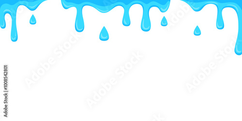 Water dripping banner. Liquid flows and drips. Banner wet drip template.