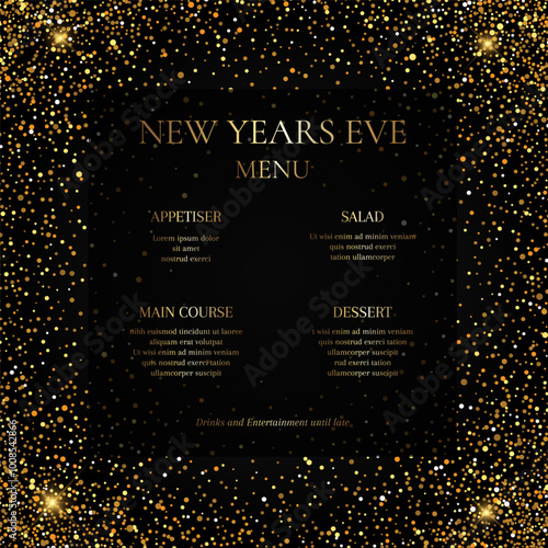 Gold and black New Years Eve menu design