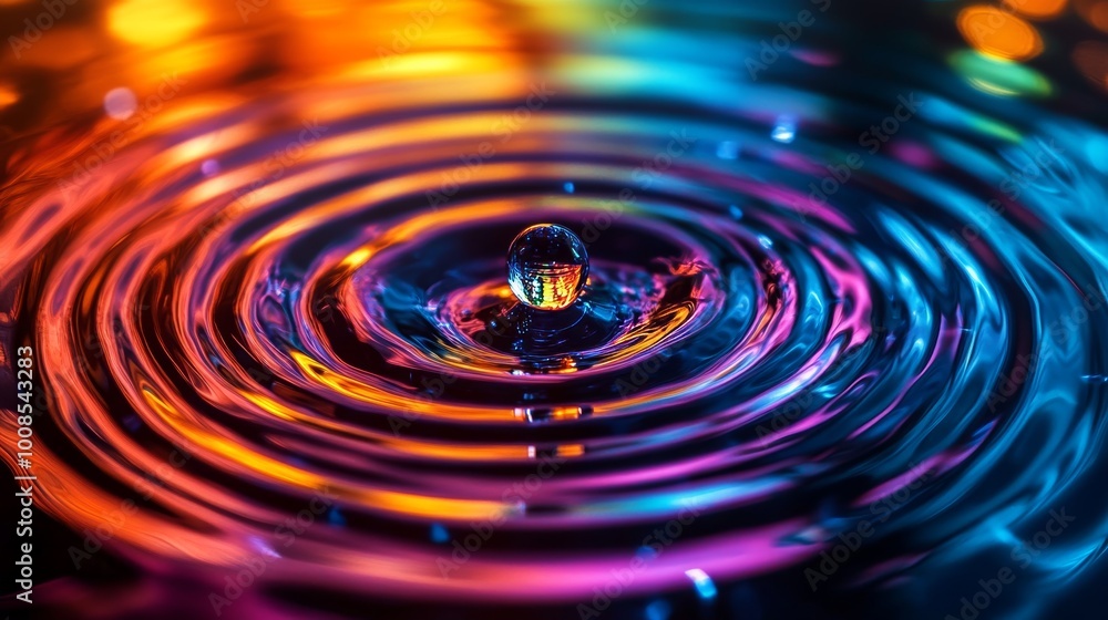 An abstract view of expanding ripples from a water drop, where each ring glows in neon colors, creating a mesmerizing and futuristic pattern. Abstract, Neon, Psychedelic, High-contrast An abstract view of expanding ripples from a water drop, where each ring glows in neon colors, creating a mesmerizing and futuristic pattern. Abstract, Neon, Psychedelic, High-contrast