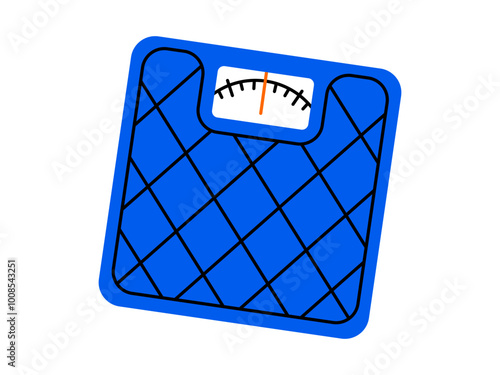 Hand drawn cute cartoon illustration of weight scales. Flat vector measurement floor device doodle style. Obesity or overweight control icon or print. Healthy eating. Diet for weightloss. Isolated.