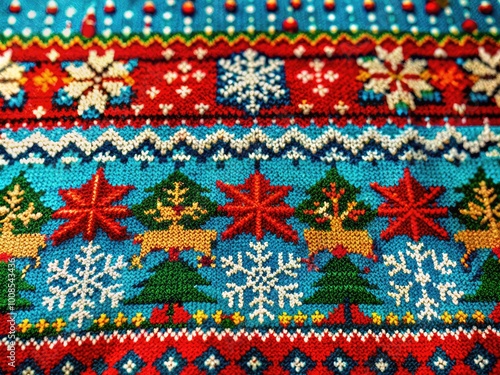 Festive Christmas Sweater Border with Colorful Patterns, Snowflakes, and Holiday-Themed Designs photo