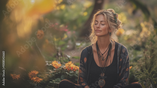 woman meditating in a scenic spot, AI generated