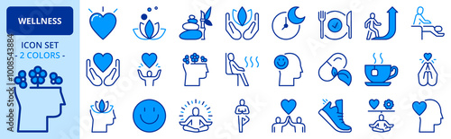 Icons in two colors about wellness