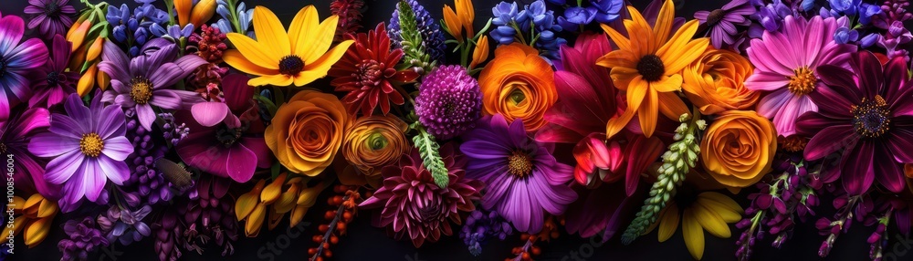 Obraz premium Wildflower bouquet with vibrant colors, artistic and inviting, Botanical, Bright hues, Photograph, Floral arrangement