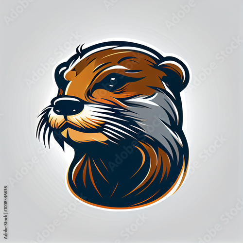 Otter head, isolated vector cartoon wild animal mascot with aggressive expression. Carnivorous mammal with brown underfur, gritting teeth and angry face, isolated sports team or hunters club emblem