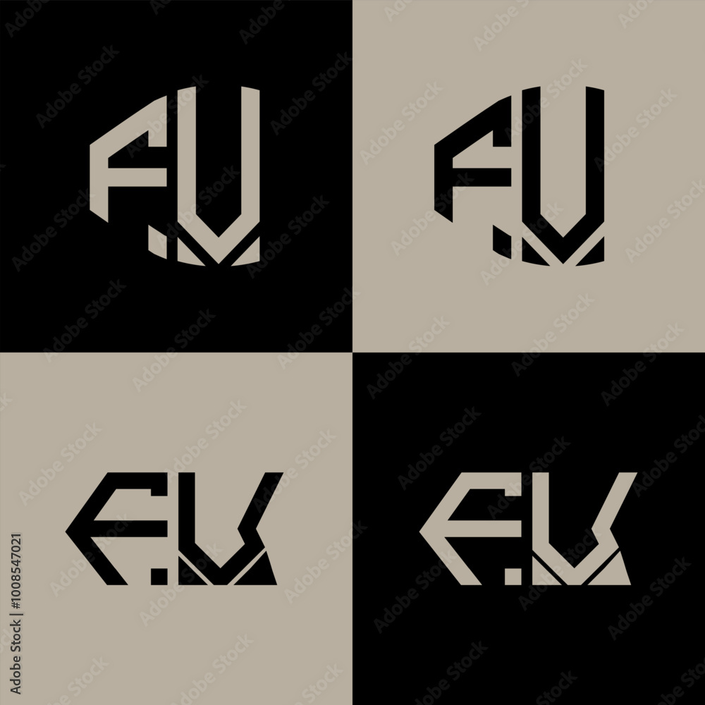 FV polygon, circle, hexagon, flat and simple letter logo set in one artboard. FV minimalist and classic logo. FV polygon, circle, hexagon, flat and simple letter logo set in one artboard. FV minimalist and classic logo.