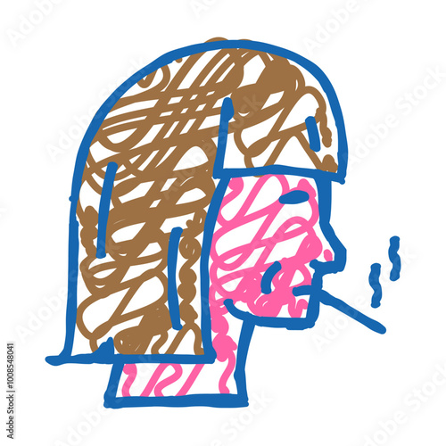 female smoking cigarette doodle icon sketch vector. female smoking cigarette sign. isolated symbol illustration