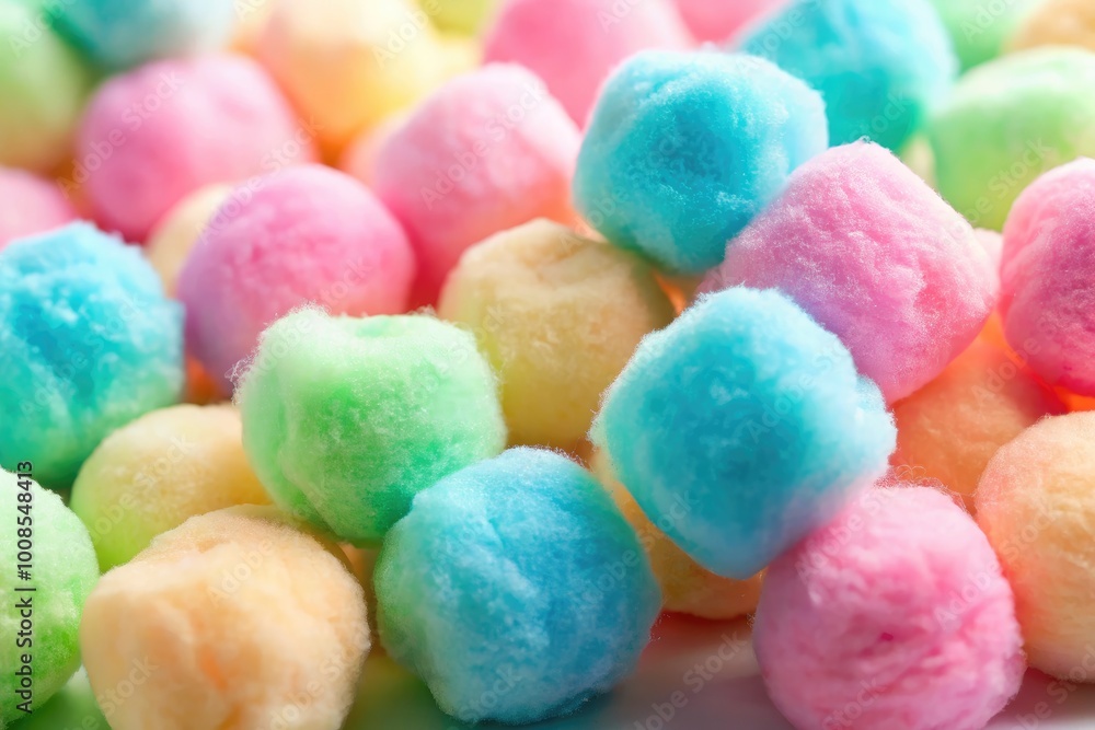 Fluffy Cotton Candy Puffs on a Bright White Background Perfect for Sweet Treats and Desserts Fluffy Cotton Candy Puffs on a Bright White Background Perfect for Sweet Treats and Desserts
