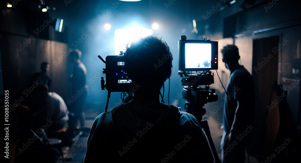 Director Leading Cinematic Vision on Atmospheric Film Set with Professional Crew Director Leading Cinematic Vision on Atmospheric Film Set with Professional Crew