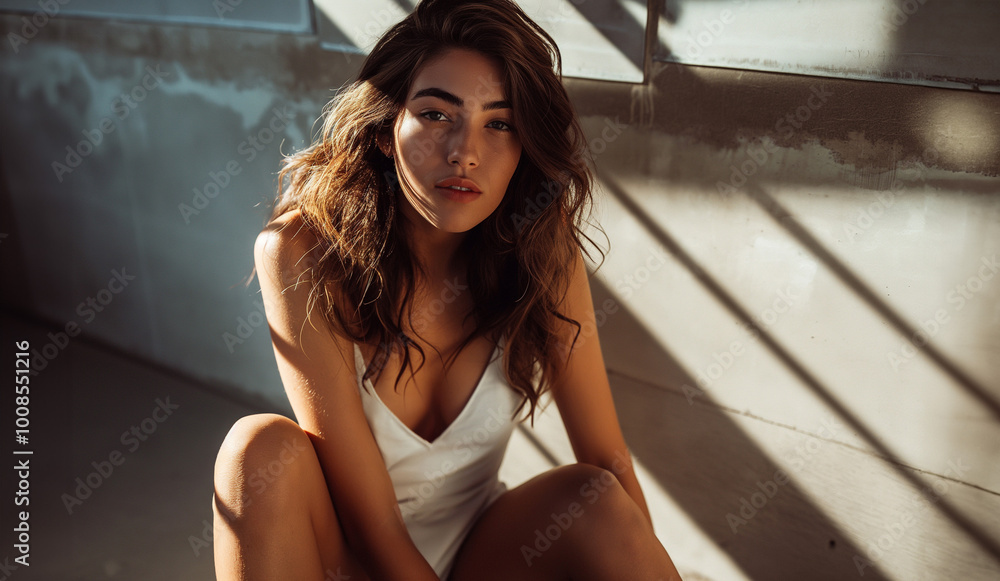 Moody Portrait of a Confident Young Woman in Soft Natural Light Moody Portrait of a Confident Young Woman in Soft Natural Light