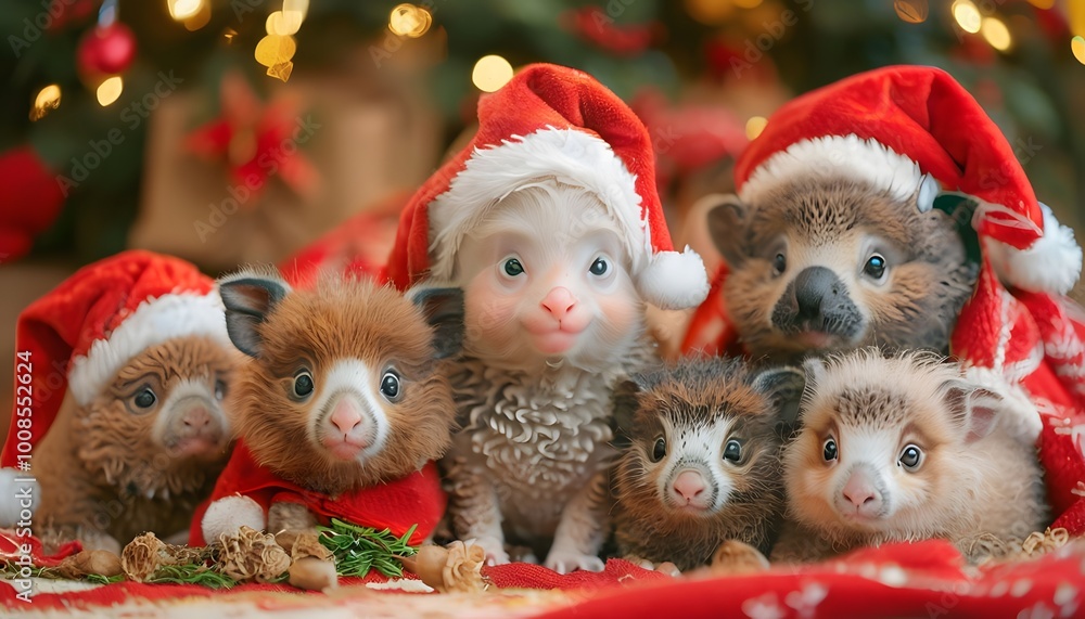 Cute animals for Christmas. Generative AI. Cute animals for Christmas. Generative AI.