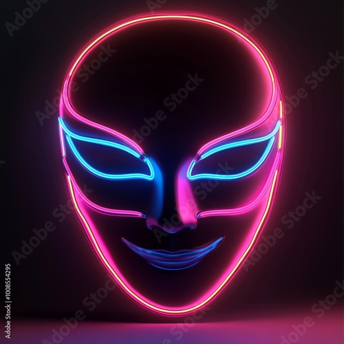 3D Neon Mask Icon: Glowing Face Accessory Illustration Logo photo