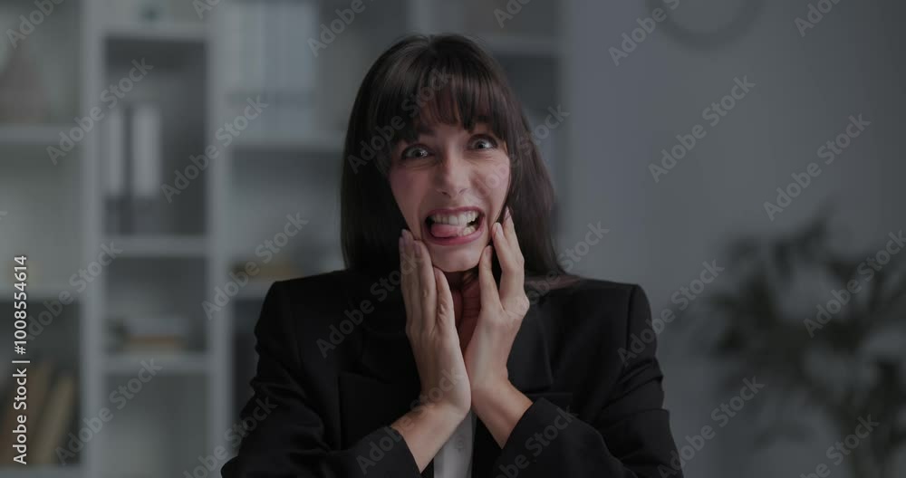 Screaming angry young businesswoman with a mental disorder, schizophrenia. Screaming angry young businesswoman with a mental disorder, schizophrenia.