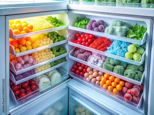 Frosty Ice Build-Up in an Empty Freezer Compartment Highlighting Cold Storage Space and Cleanliness