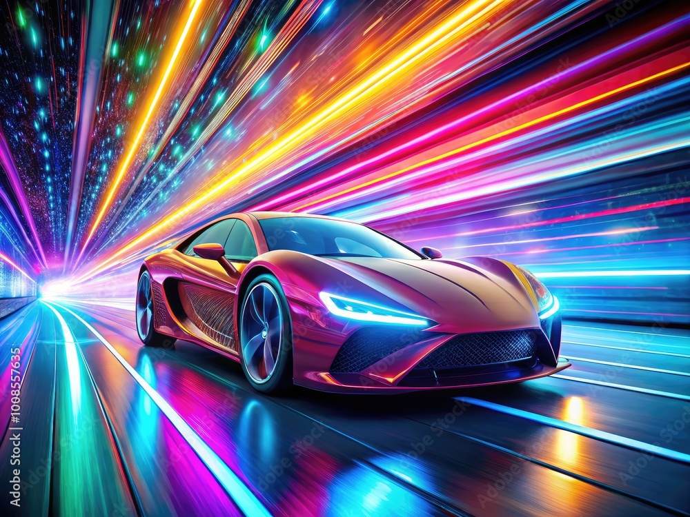 Futuristic Vehicle in Motion with a Trail of Light Representing Supersonic Speed and Innovation Futuristic Vehicle in Motion with a Trail of Light Representing Supersonic Speed and Innovation
