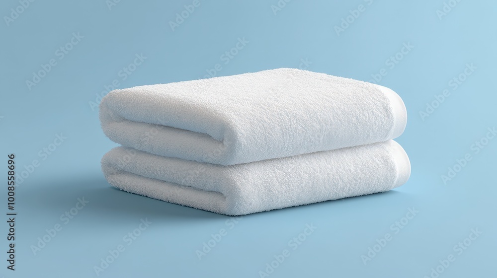 Soft White Towels Stacked on a Blue Background Soft White Towels Stacked on a Blue Background