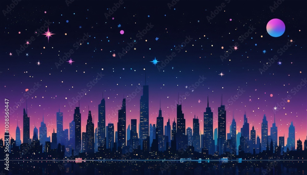Fototapeta premium city night full of stars illustration background