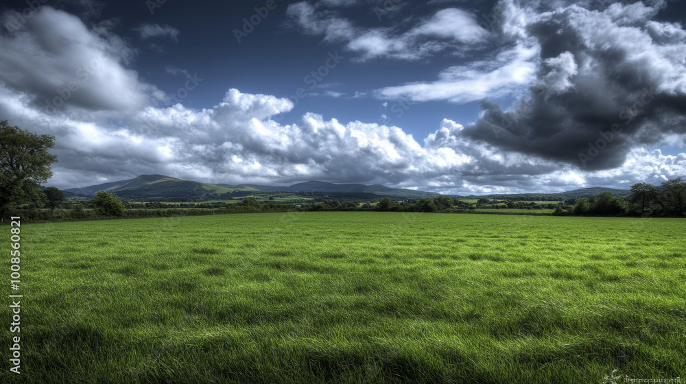 A wide view of the countryside in North Wales, with a green field in the front. A wide view of the countryside in North Wales, with a green field in the front.