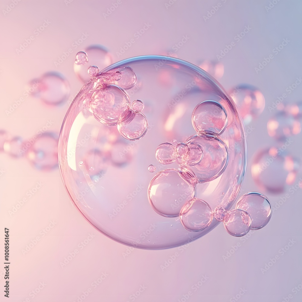 Sparkling red droplet with air bubbles on a shimmering pink background, generative ai Sparkling red droplet with air bubbles on a shimmering pink background, generative ai
