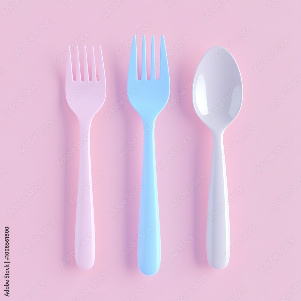3D Plastic Cutlery Icon: Disposable Forks, Knives, and Spoons Illustration Logo 3D Plastic Cutlery Icon: Disposable Forks, Knives, and Spoons Illustration Logo