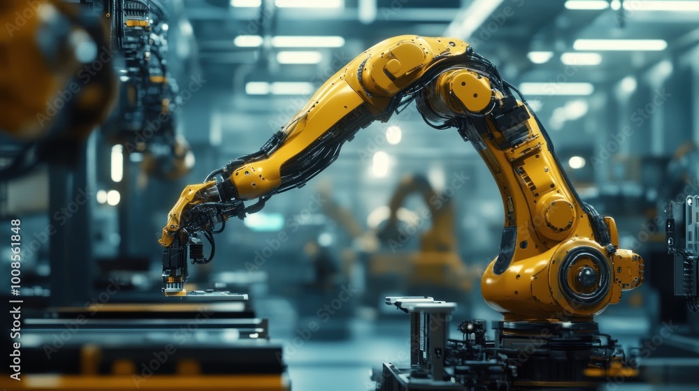 Automated Industrial Robotic Arm in Action Automated Industrial Robotic Arm in Action