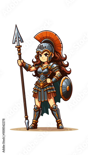 Armored Female Gladiator Warrior in Cartoon Style photo