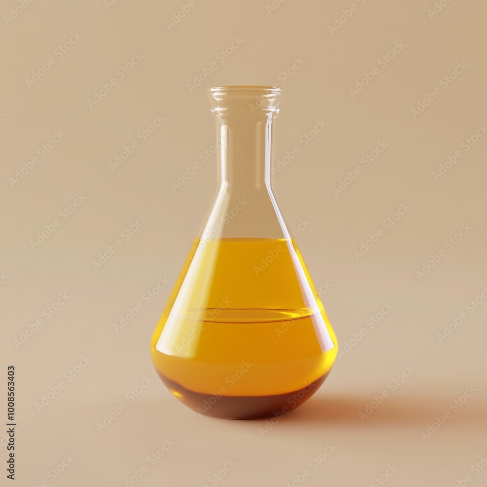 3D Research Flask Icon: Glassware for Scientific Studies Illustration Logo