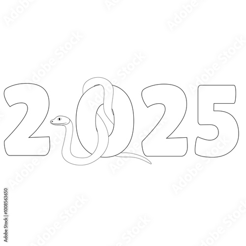 Chinese 2025 Contour New Year Numeric. Zodiac Asia Silhouette Snake