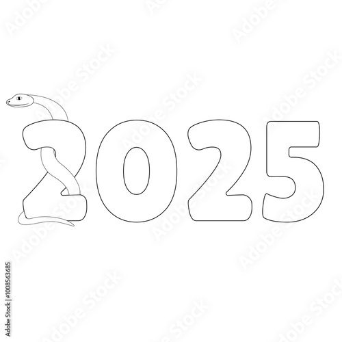 Chinese 2025 Contour New Year Numeric. Zodiac Asia Silhouette Snake
