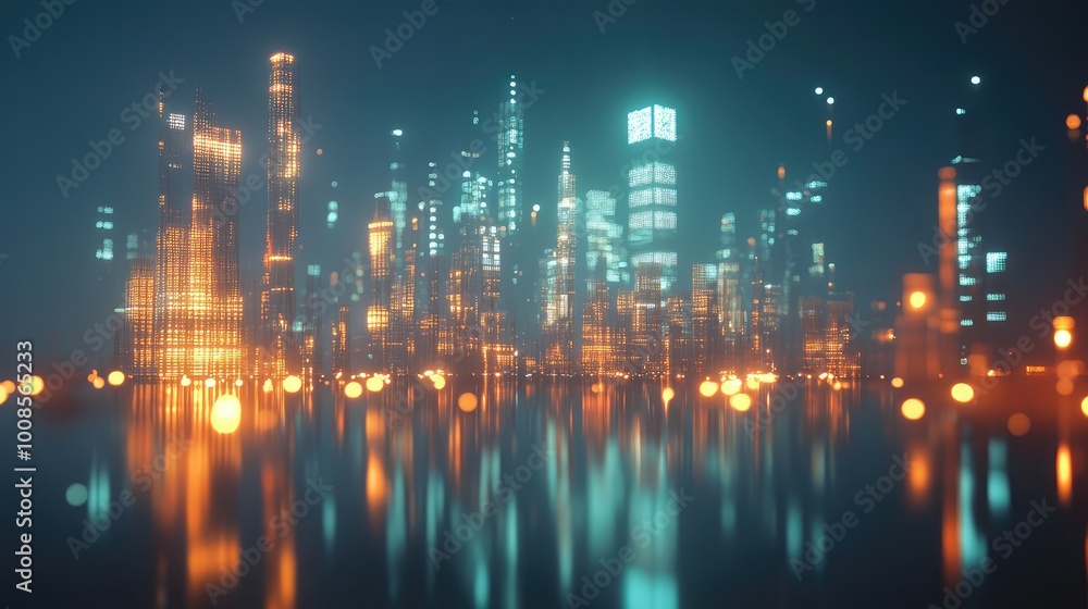A floating city of transparent glass towers glowing with light, their reflections creating dazzling patterns in the air. A floating city of transparent glass towers glowing with light, their reflections creating dazzling patterns in the air.