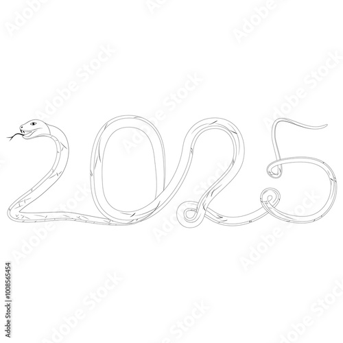 Chinese 2025 Contour New Year Numeric. Zodiac Asia Silhouette Snake