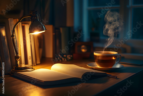 hot tea with book cozy scene