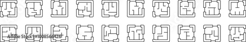 Floor Plan Outline Simple Linear Image Collection. Editable Stroke. Suitable for Web Sites, Books, Cards, Apps