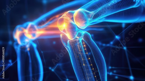 Futuristic representation of a robotic joint showcasing advanced technology and connectivity in human-like structures.