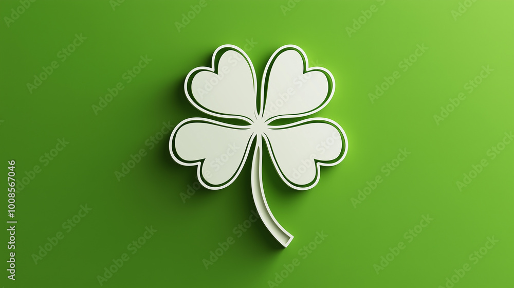 This artwork features a green four-leaf clover that represents luck and good fortune, set against a bright green backdrop, creating an uplifting impression. This artwork features a green four-leaf clover that represents luck and good fortune, set against a bright green backdrop, creating an uplifting impression.