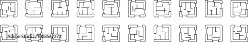 Floor Plan Simple Isolated Line Icons Collection. Editable Stroke. Suitable for Web Sites, Books, Cards, Apps