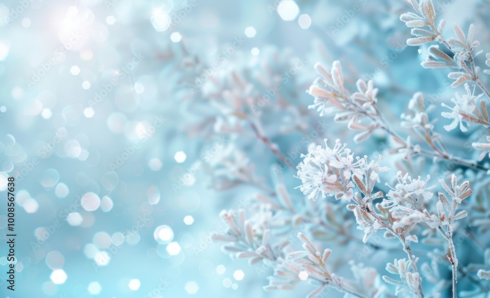 Snowfall and soft bokeh lights on a blue background make a perfect setting for winter product display banners or ads. Snowfall and soft bokeh lights on a blue background make a perfect setting for winter product display banners or ads.