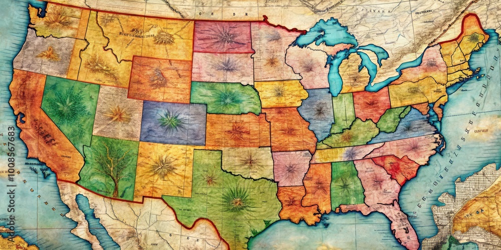 Fototapeta premium Historical Map of the United States During the Civil War Era with Key Battles and Territories Marked