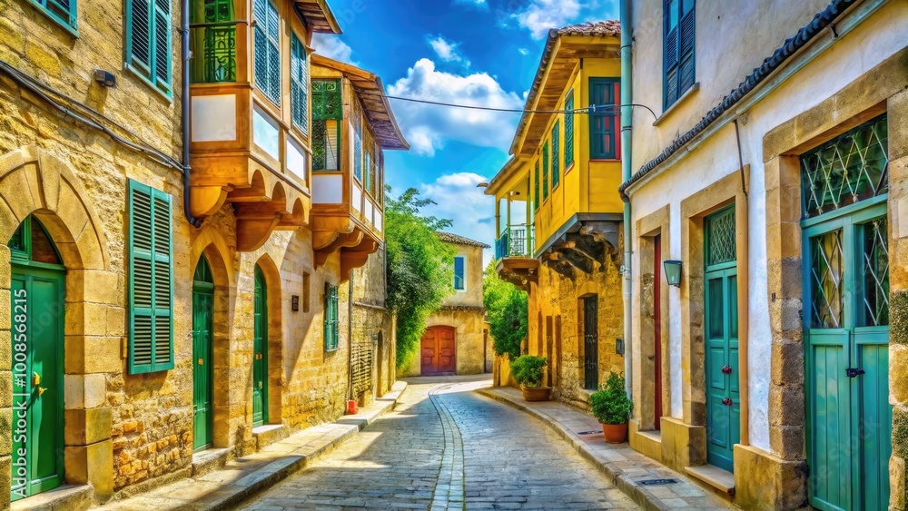 Fototapeta premium Historic Architecture of Old Nicosia Featuring Worn Buildings and Narrow Streets in Cyprus