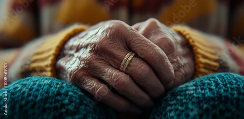 Close-Up of Elderly Person's Hands with Focus on Ring and Fingers photo