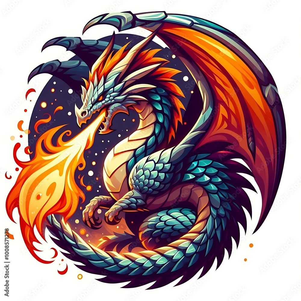 Fiery Dragon: A Vibrant Illustration of Fantasy Power Fiery Dragon: A Vibrant Illustration of Fantasy Power