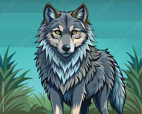 wolf in the forest illustration vector file.