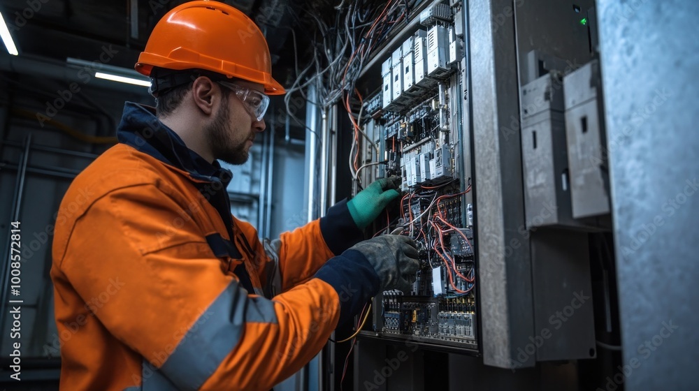 Electrician Working on Electrical Panel Electrician Working on Electrical Panel