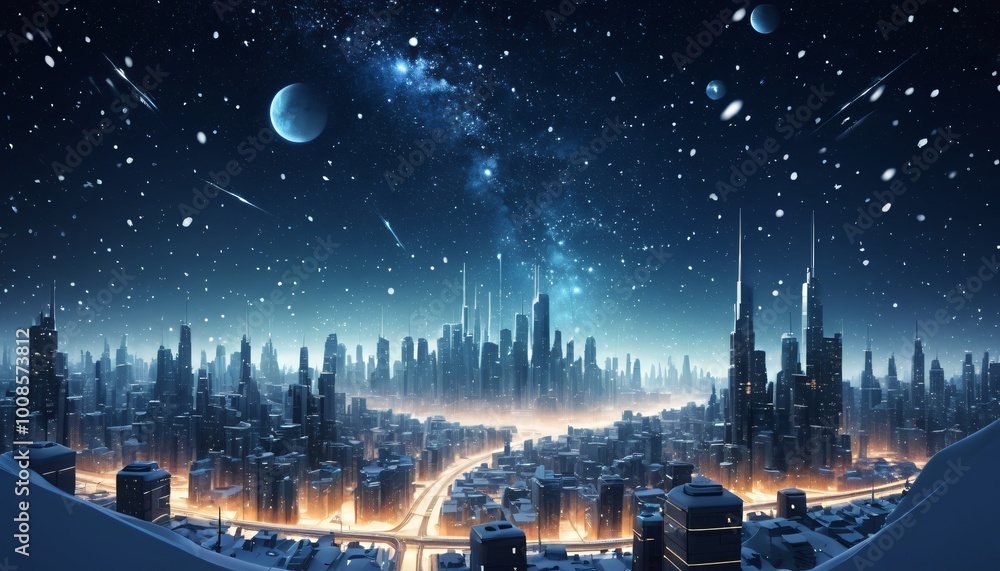 Fototapeta premium city night full of stars illustration background