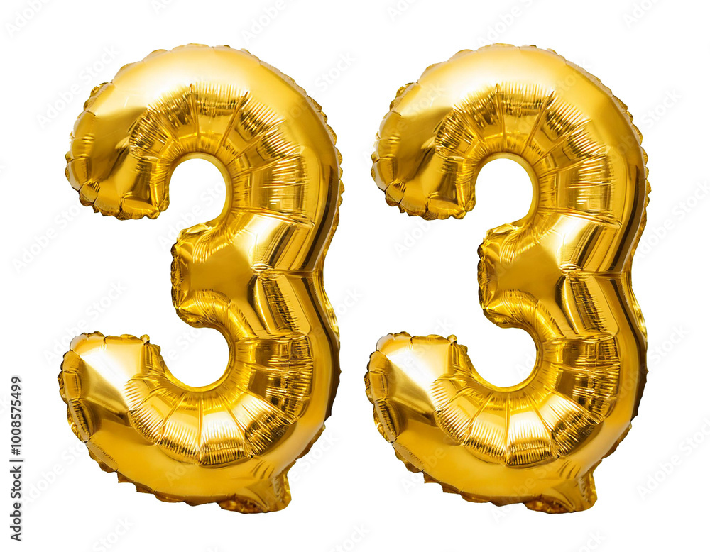Luftballons aus den Zahlen 33 isoliert auf weißen Hintergrund, Freisteller Luftballons aus den Zahlen 33 isoliert auf weißen Hintergrund, Freisteller