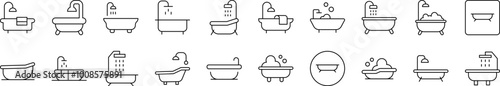Bathtub Related Line Icons for Web Sites, Books, Cards, Apps. Editable Stroke. Suitable for Web Sites, Books, Cards, Apps