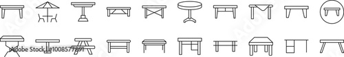 Table Set of Thin Icons. Editable Stroke. Suitable for Web Sites, Books, Cards, Apps