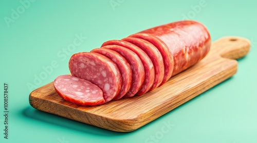 Rustic Sliced Sausages on Wooden Board