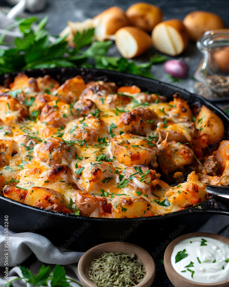 Baked chicken with potatoes. Baked chicken with potatoes.